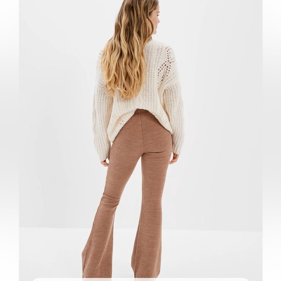 American Eagle Super High Waisted Sweater Flare Pants Brown Tan Size XXL - Picture 2 of 7